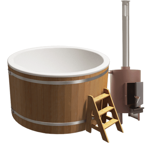 Classic Round Polar Spa Tub with Liner and Freestanding Wood Burning Stove