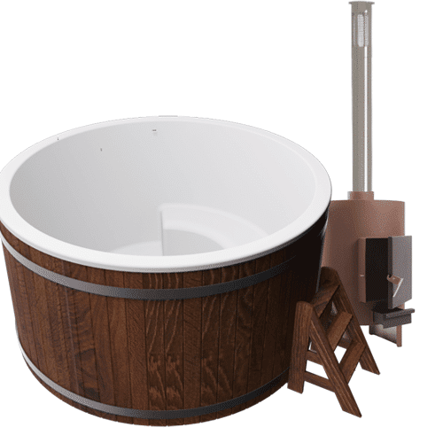 Premium Round Polar Spa Tub with Liner and Freestanding Wood Burning Stove